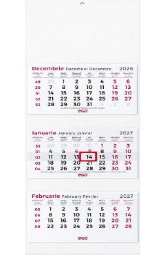 Calendar perete 2027: Triptic pliat. 3 luni
