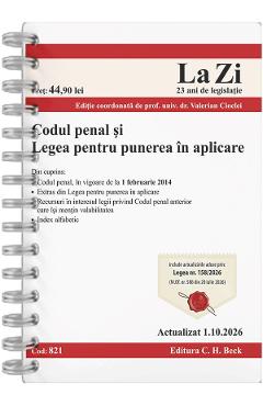 Codul penal si Legea pentru punerea in aplicare Act. 1 Octombrie 2026 Ed. Spiralata - Valerian Cioclei